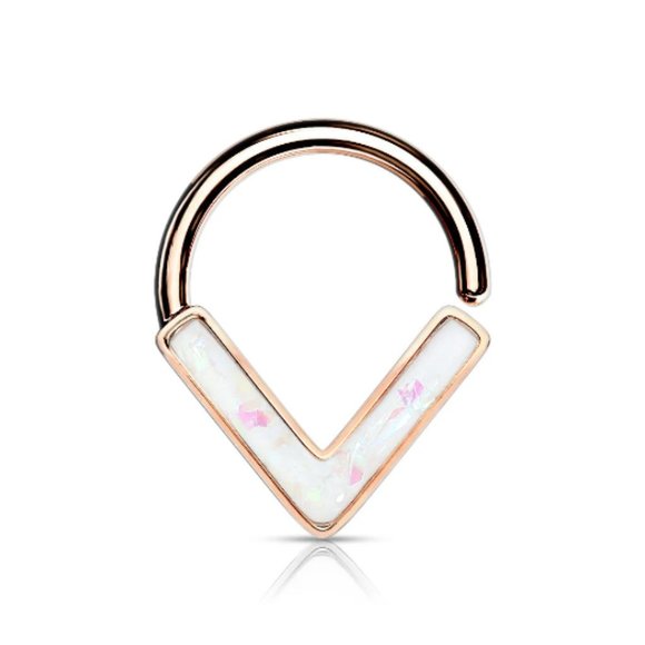 Opal Glitter Chevron Teardrop Nose Ring Hoop Septum 316L Surgical Steel Piercing - Picture 9 of 10